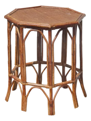 Vintage French Country Brown Bamboo Rattan Side Table ~ End Table