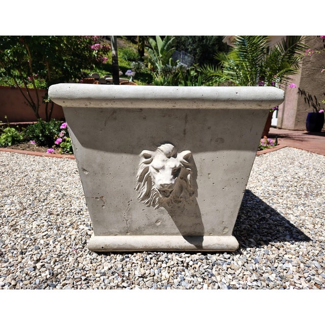 Vintage Cast Concrete Lions Head Planter For Sale - Image 9 of 12