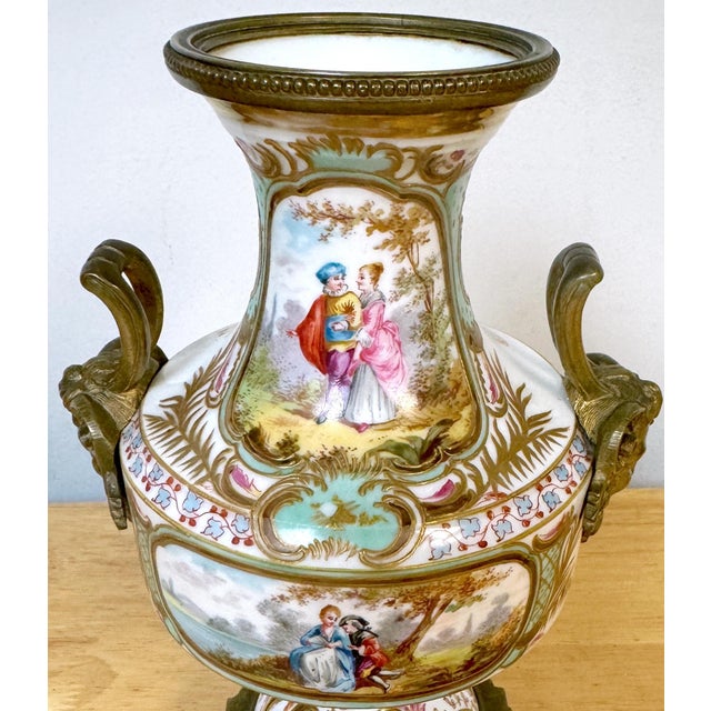 Late 19th Century 19th C. Sevres Louis XVI Style Ormolu Mounted Blanc Background Vase For Sale - Image 5 of 11