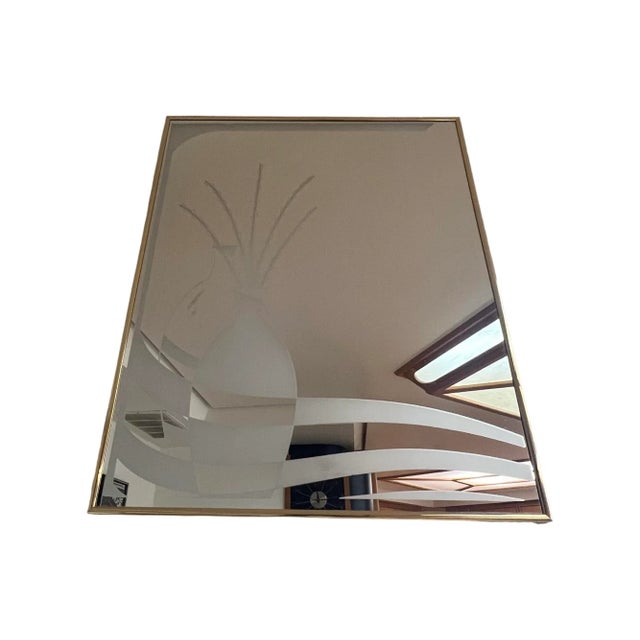 Postmodern Postmodern 1980s Wall Art Mirror Gold Frame Bottle Decanter Vase Flowers 80s For Sale - Image 3 of 8