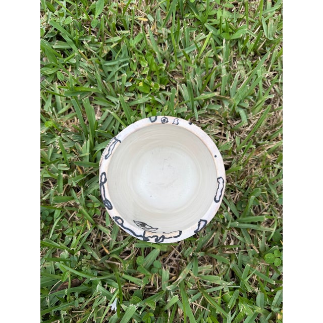 Vintage Signed Studio Pottery Vessel With Abstract Relief Design For Sale - Image 10 of 10