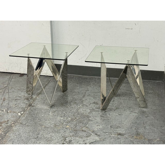 Calvin Chrome + Glass Side Tables, Pair For Sale In San Francisco - Image 6 of 12