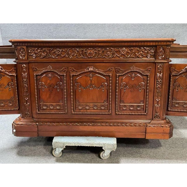Solid Mahogany Wood Hand Carved Office Executive Large Resolute/President Desk For Sale - Image 10 of 12