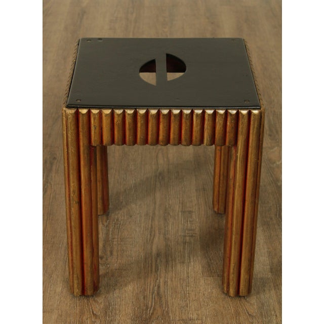 Vintage Art Deco Polychrome Painted Black and Gold Taboret Side Table