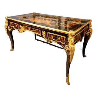 Ornate French Executive Desk – Black Luxury Desk With Gold Leaf Details & 3 Drawers For Sale