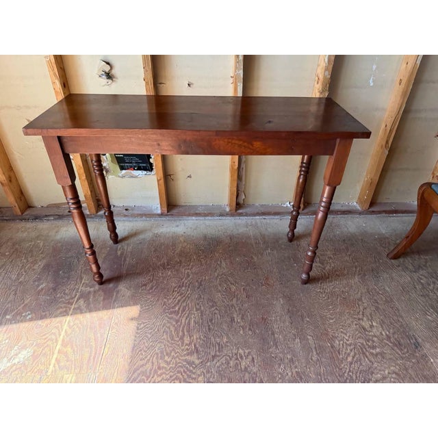 Vintage French Country Style Narrow Top Console Table/ Hall Table A thin rectangular moulded top with four turned legs...