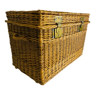 Handsome Rustic Vintage Handmade Wicker Trunk For Sale
