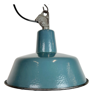 Industrial Petrol Enamel Factory Lamp with Cast Iron Top, 1960s