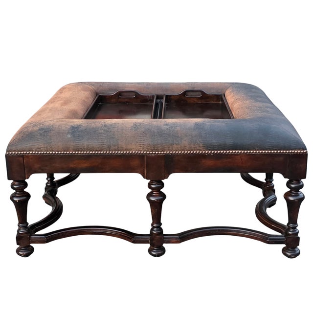 Coffee Early 21st Century Lorts[attributed] Spanish Revival Distressed Leather Tray-Top Cocktail Coffee Table For Sale - Image 8 of 11