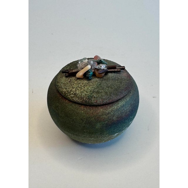 Stone Modern Asian Raku & Polished Stone Small Lidded Jar For Sale - Image 7 of 11