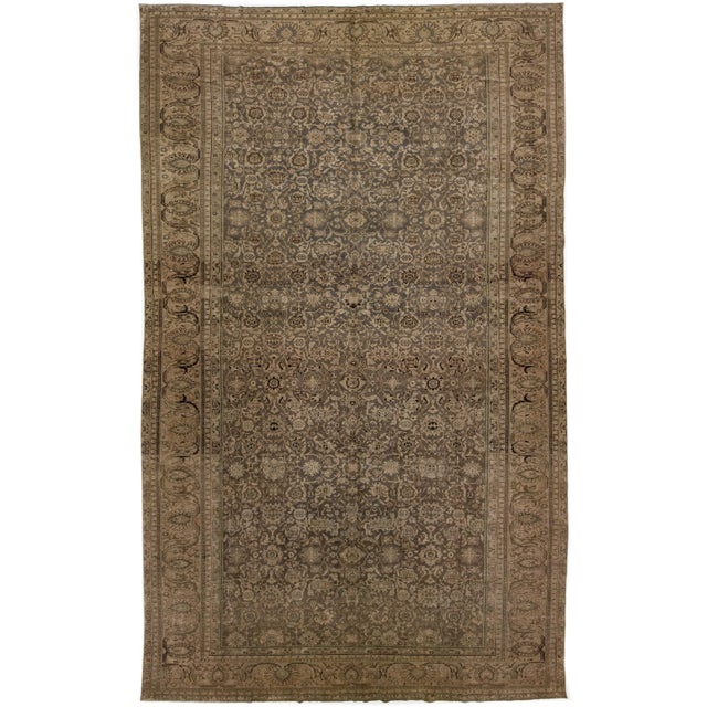 Textile Handmade Tabriz 1900s Persian Wool Rug in Brown With Allover Motif For Sale - Image 7 of 7
