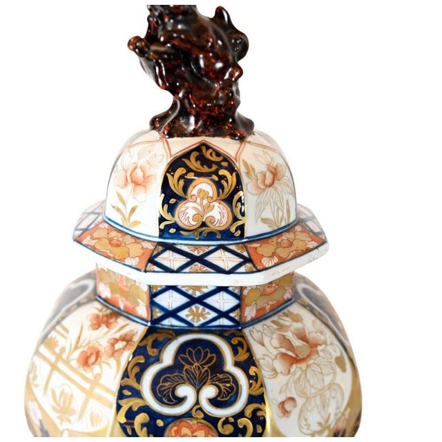 Japanese Imari Porcelain Temple Jars, Set of 2 For Sale - Image 3 of 11