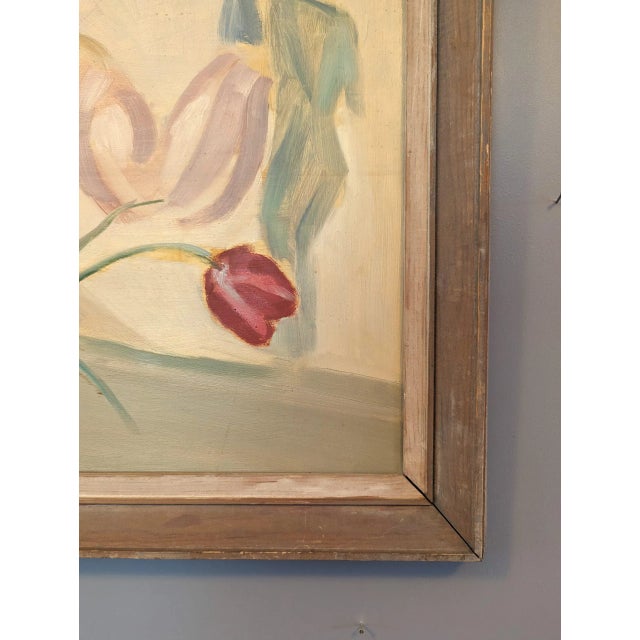Paint Mid-Century Modern "Floral & Figurine" Swedish Vintage Still Life Oil Painting, Framed For Sale - Image 7 of 12