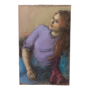 1970s Pastel Portrait Painting of a Beautiful Woman Attributed to Artist Marcia Bouton