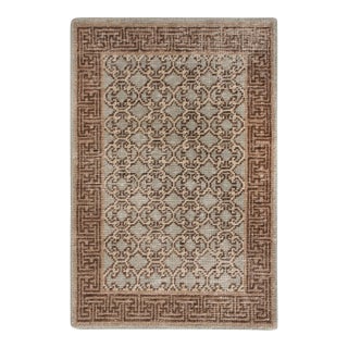 Rug & Kilim’s Khotan Style Rug in Distressed Blue, Beige-Brown Trellis Pattern For Sale