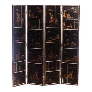 Japanese Large Four-Panel Landscape Scenes With Individual Raised Frames Screen/Room Divider 6 Ft W X 6.5 Ft H by Lawrence & Scott For Sale