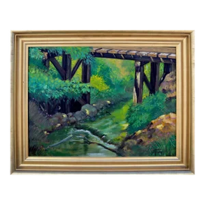 Bridge Over Mountain Stream Landscape by Quince Galloway