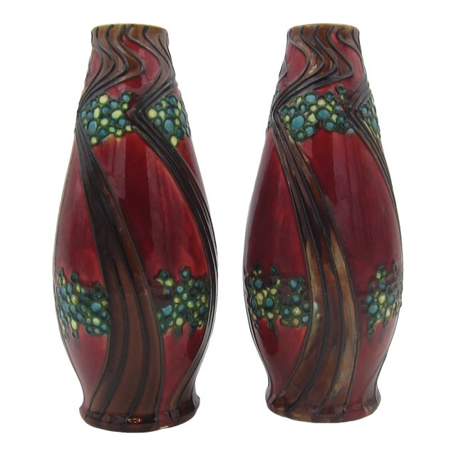 English Minton Secessionist Art Nouveau Vase Pair For Sale