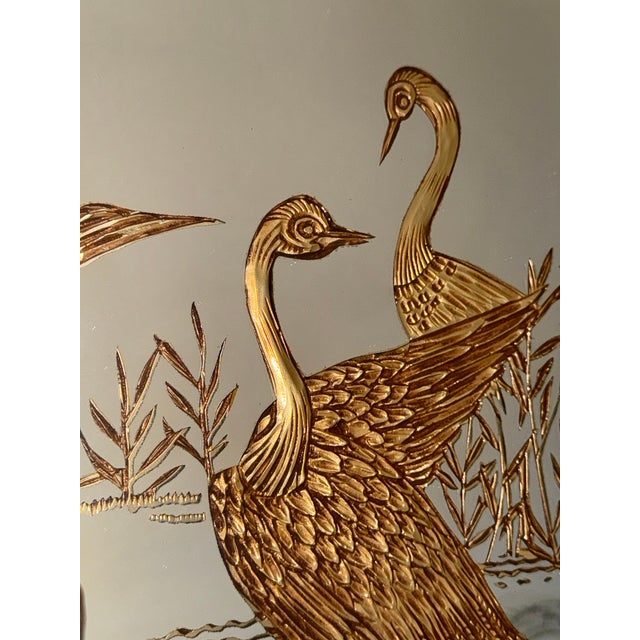 Vintage 1980s Sharon Concept by Reliable Mfg. Co. Gold Etched Crane & Bamboo Wall Mirror — Chinoiserie Style For Sale - Image 11 of 12