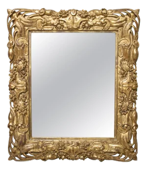 Art Nouveau Style Rectangular Gold Foil Hand Carved Wooden Mirror, 1970s
