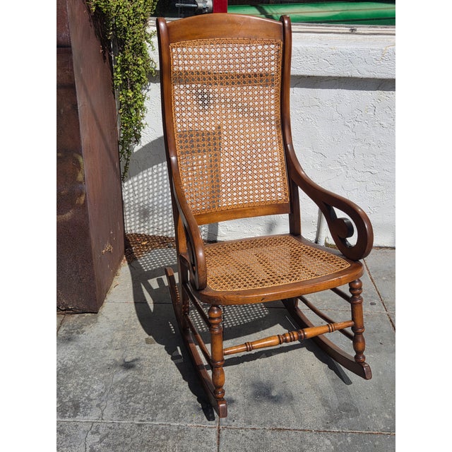 Antique 1870s Cherry Lincoln Rocking Chair Cane Seat & Back | Chairish