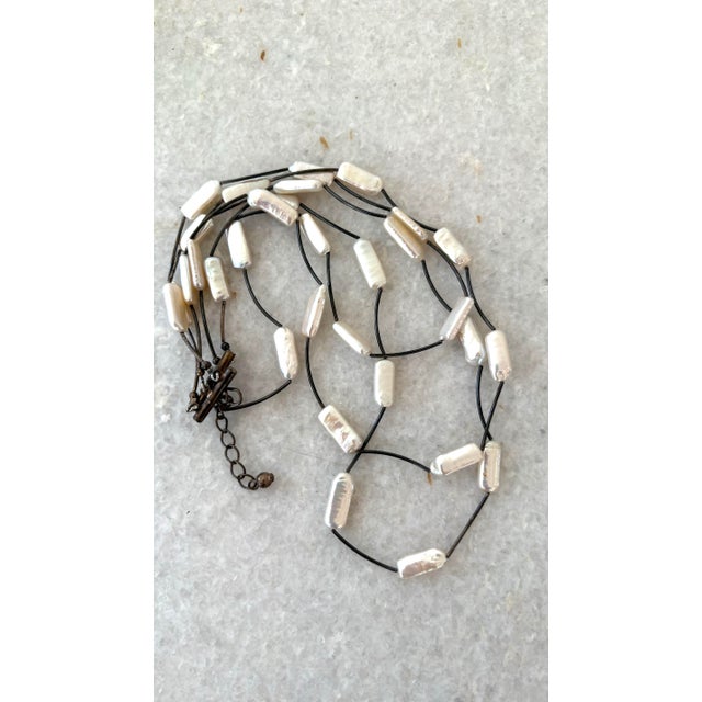 Multi-Strand Cultured Pearls and Sterling Silver Necklace Featuring Elongated Beads Cylindrical Beads