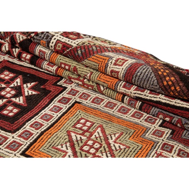 Vintage Turkish Sumakh Handmade Beige Geometric Wool Runner. For Sale - Image 11 of 13