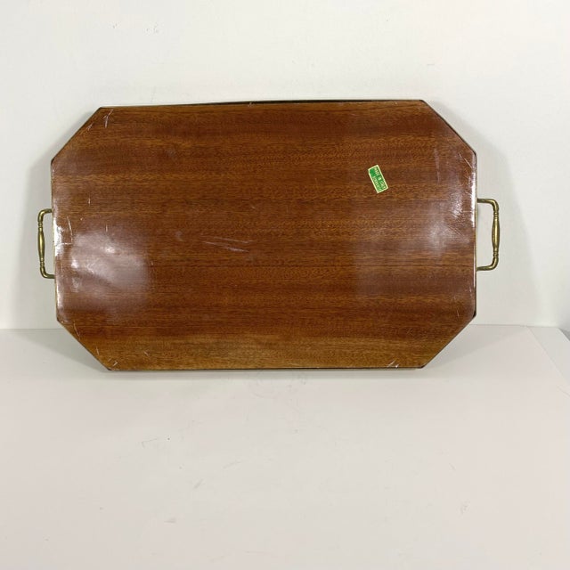 Vintage Italian Wood Marquetry Tray Sorrento Inlaid Brass Edge Handles For Sale - Image 6 of 12