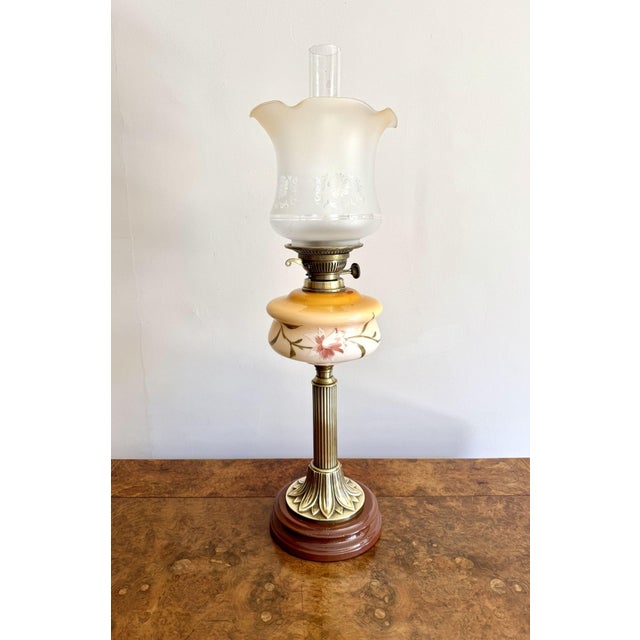 Antique Edwardian Brass Oil Lamp with Glass Shade, 1900s For Sale - Image 10 of 10