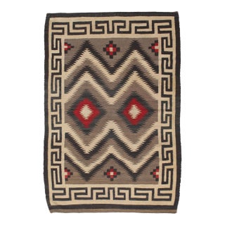 Vintage Navajo Carpet, Oriental Rug, Handmade Wool Rug, Red, Black, Ivory, Bold For Sale