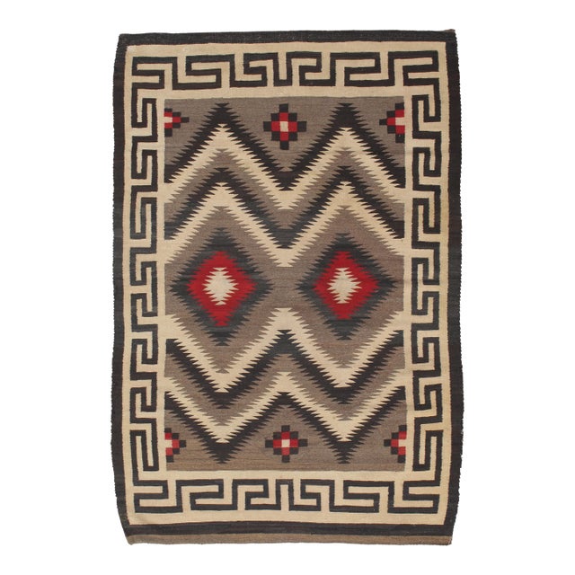 Vintage Navajo Carpet, Oriental Rug, Handmade Wool Rug, Red, Black, Ivory, Bold For Sale