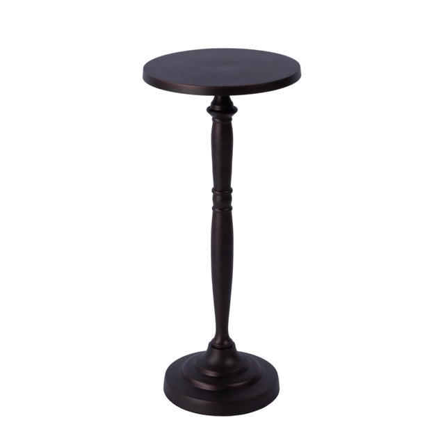 Metal Landon Outdoor 10 in. W Round Metal Pedestal Base Side Table, Bronze For Sale - Image 7 of 7