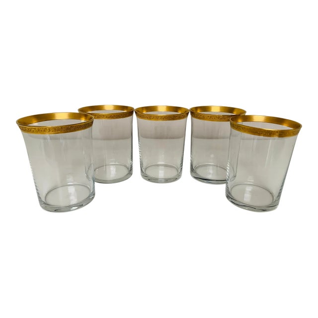 1930s Art Deco Gold Rimmed Juice Glasses - Set of 5 For Sale