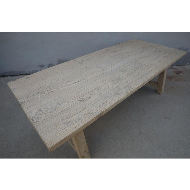 Farmhouse Reclaimed Bleached Elm Trestle Dining Table For Sale - Image 3 of 4