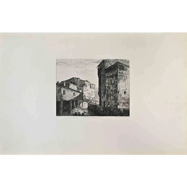 Étienne Mazas, Rue Du Canal à Figeac, Etching, 1870s For Sale