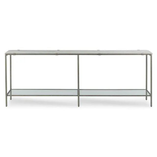 This console table is a testament to contemporary design, combining the natural beauty of honed Carrara marble with the...