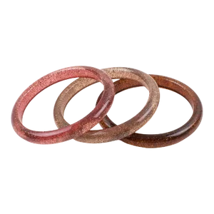 Pink Lucite Bracelet Bangle With Silver Metallic Confetti Inclusions - Set of 3