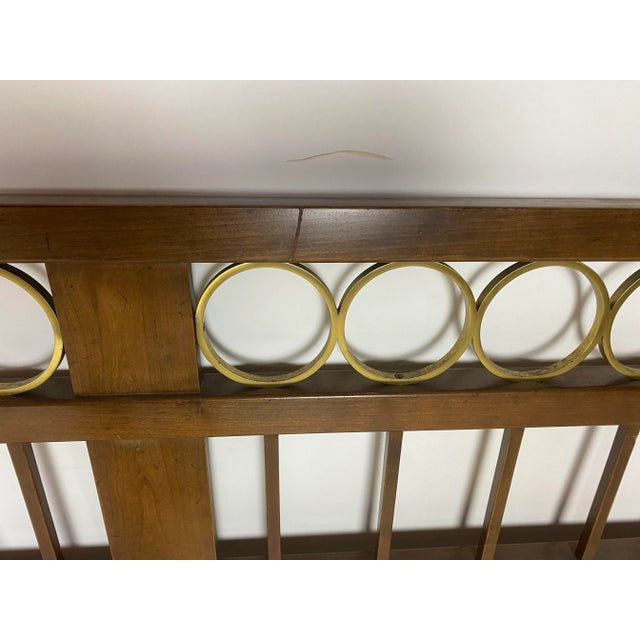 Wood Mid 20th Century Vintage Baker Regency Style Walnut and Brass Ring King Size Headboard For Sale - Image 7 of 9