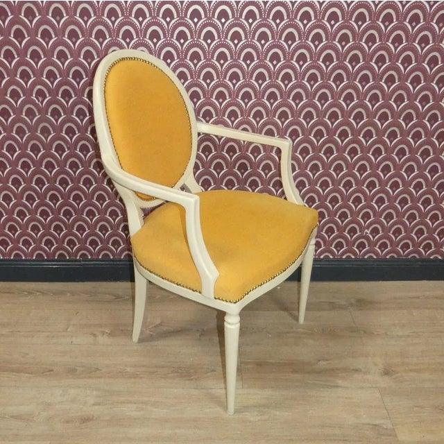 Upholstered Medallion Armchair in Yellow-Cream, 1960s For Sale - Image 10 of 10