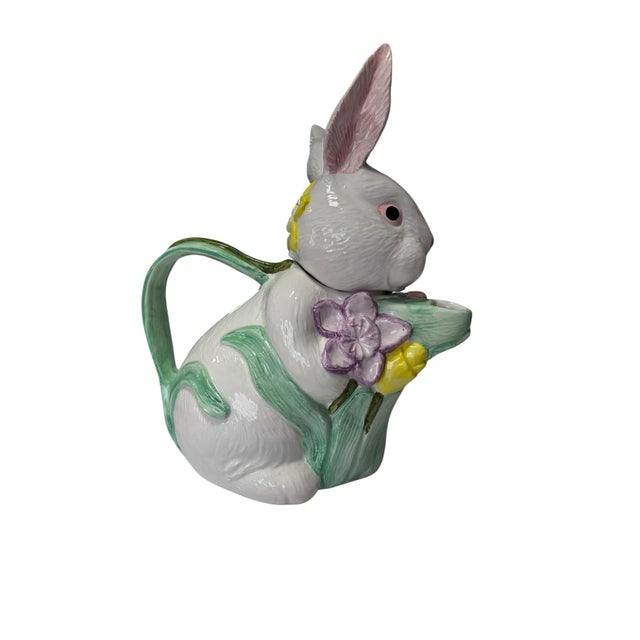 Shabby Chic 1990s Vintage Ceramic Spring Bunny Teapot For Sale - Image 3 of 7