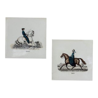 Vintage English Fox Hunt Equestrian Porcelain Wall Pocket Planters - A Pair For Sale