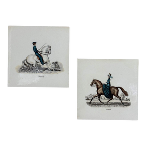 Vintage English Fox Hunt Equestrian Porcelain Wall Pocket Planters - A Pair