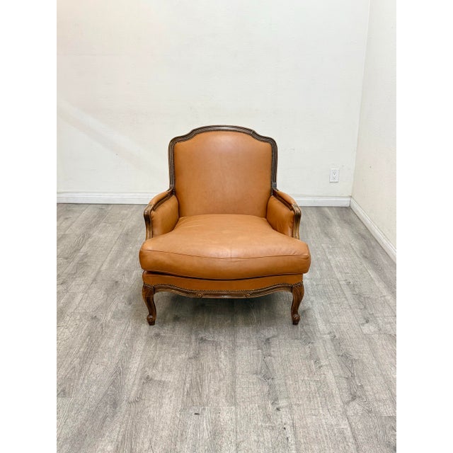 1980s Leather Bergere Style Chair With Ottoman For Sale - Image 5 of 9