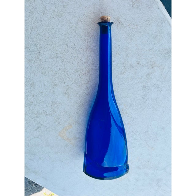 Shabby Chic Vintage Cobalt Blue Art Glass Decanter For Sale - Image 3 of 7