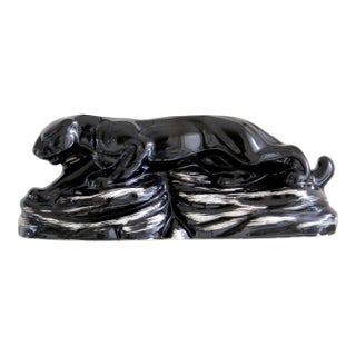 Vintage 1950s Mid-Century Modern Black Panther Ceramic Tv Lamp & Planter For Sale