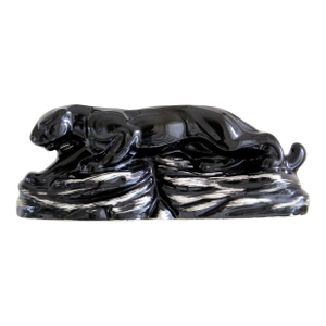 Vintage 1950s Mid-Century Modern Black Panther Ceramic Tv Lamp & Planter