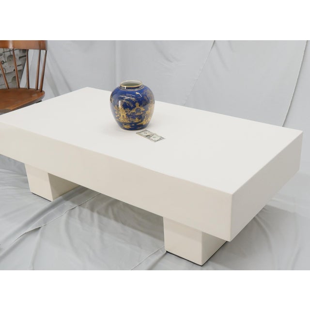 Paint Mid Century Modern Double Pedestal Thick Cream Off-White Lacquer Coffee Table For Sale - Image 7 of 11