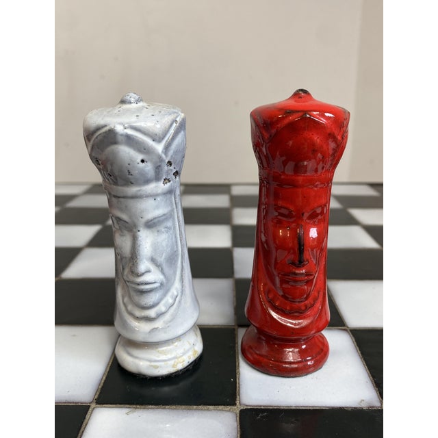 Chess Coffee Table with Wrought Iron and Ceramic Board, Ceramic Game Pieces, 1960s For Sale - Image 3 of 18