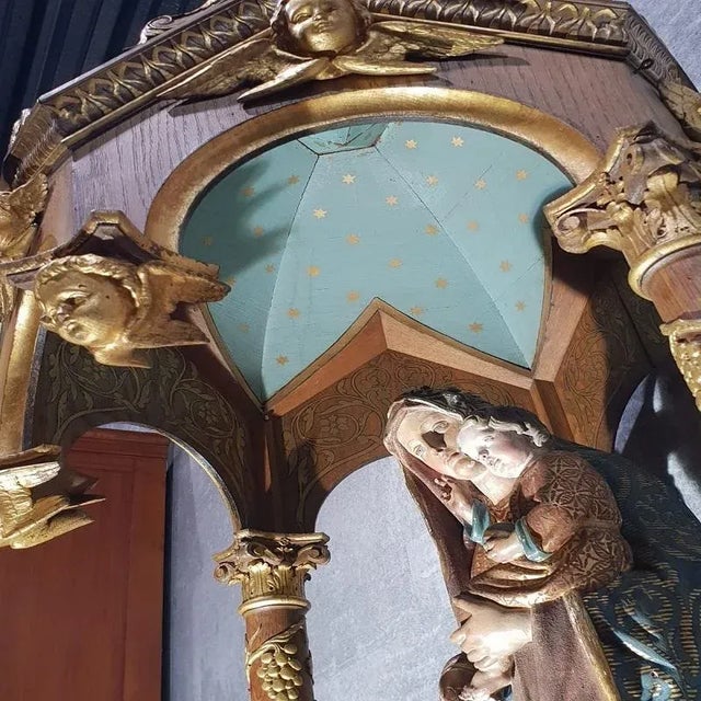 Antique Gothic Dutch Exposition Baldaquin with Madonna For Sale - Image 9 of 14