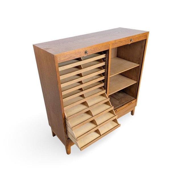 Mid-Century Modern Roller Shutter Cabinet in Oak For Sale - Image 5 of 14
